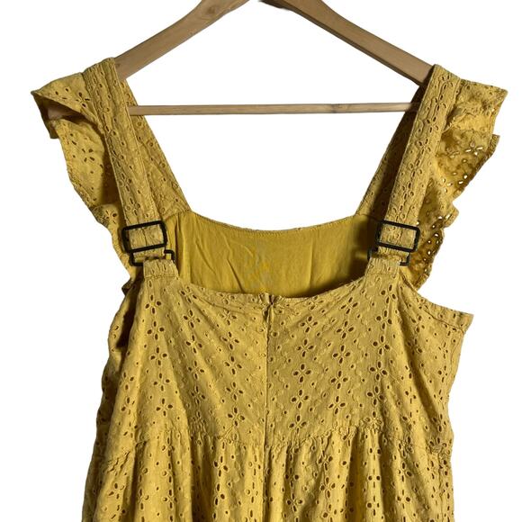 MinkPink My Friend Yellow Eyelet Wide Leg Flutter Sleeve Crop Jumpsuit Size L - Picture 12 of 14